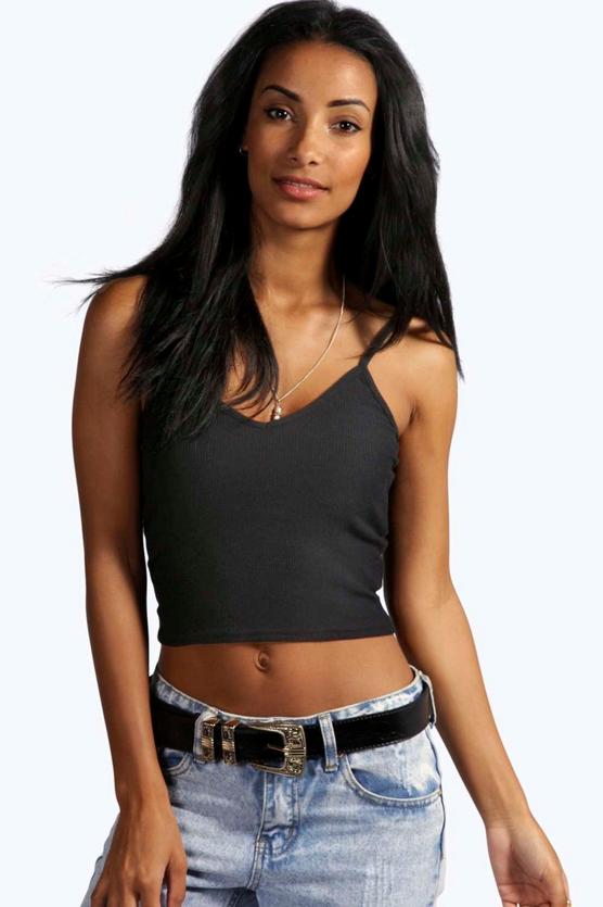 Rose Strappy Ribbed Crop Top